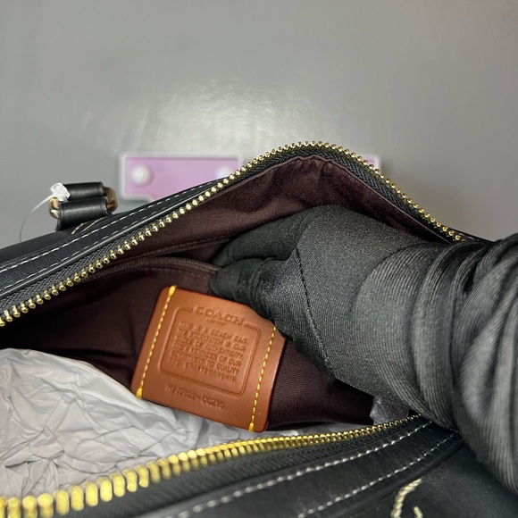 Coach Rowan Satchel Bag in Leather with Cherry Print Black Multi - Picture 6 of 10